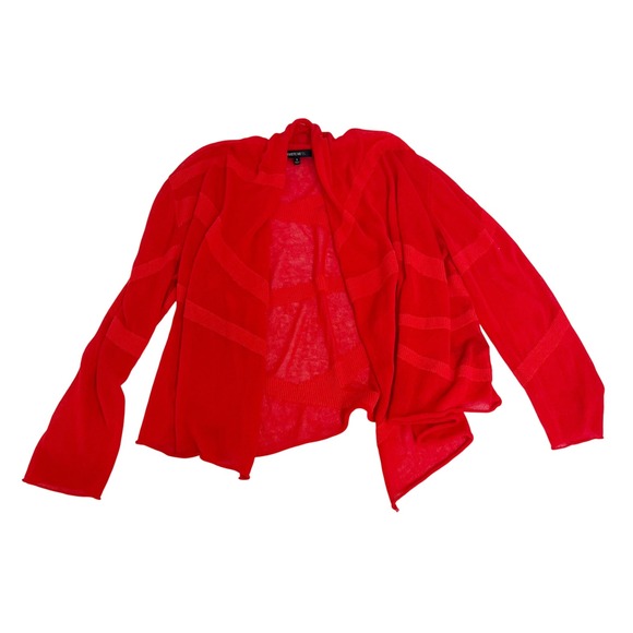 Lafayette 148 New York Sweaters - Lafayette 148 New York Womens Red Sheer Knit Open Front Cardigan Sweater SMALL